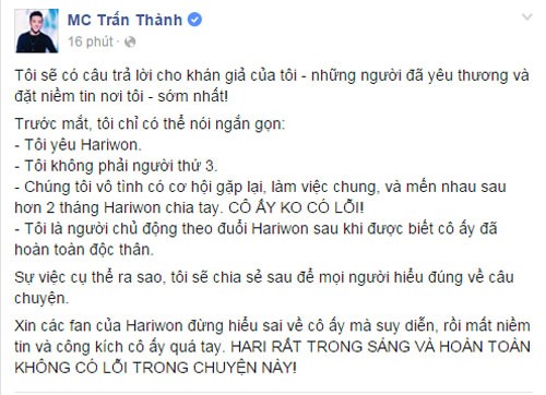 Tran Thanh thua nhan yeu Hari Won sau khi lo anh hon-Hinh-2